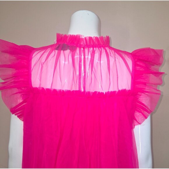 Anthropologie Sunday in Brooklyn Hot Pink Frilled Tulle Ruffle Blouse Size M NEW - Picture 7 of 10